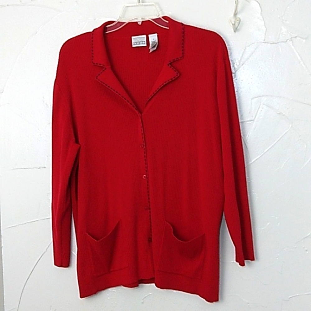Villager Woman Liz Claiborne Size 2 Plus Ribbed Button‎ Front Cardigan Sweater